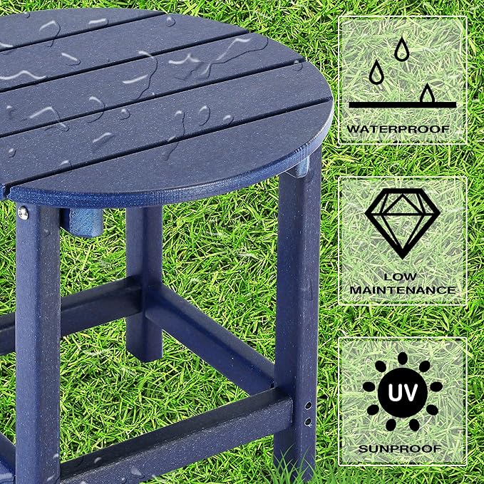 LZRS Round Adirondack Patio Side Table End Table, Outdoor Side Tables for Patio, Backyard,Pool, Indoor Companion, Easy Maintenance & Weather Resistant(Navy Blue)