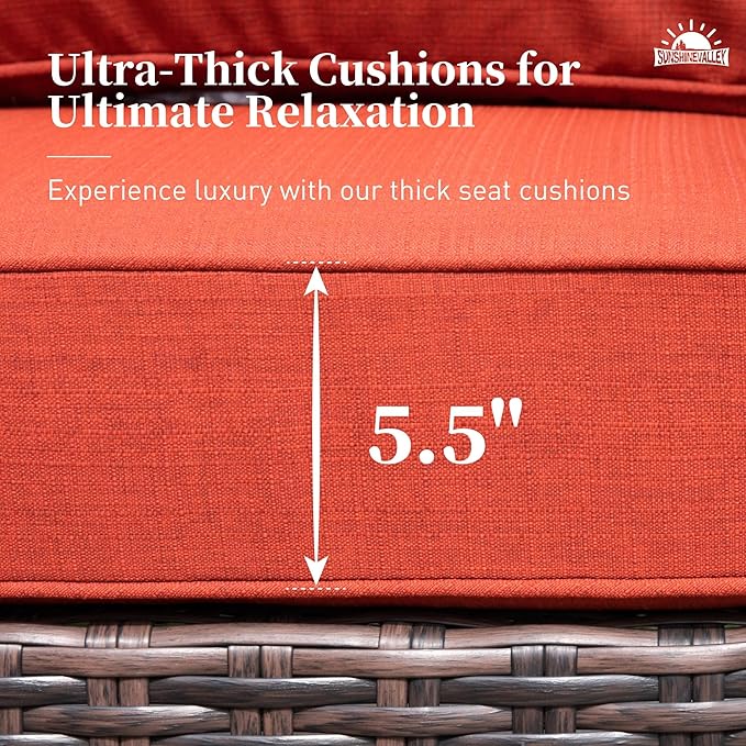 3 Piece Patio Furniture Set, Rattan Wicker Swivel Chairs Set of 2 with Side Table, 35" High Back Outdoor Conversation Set with Thick Cushions for Bistro Porch Poolside, Red