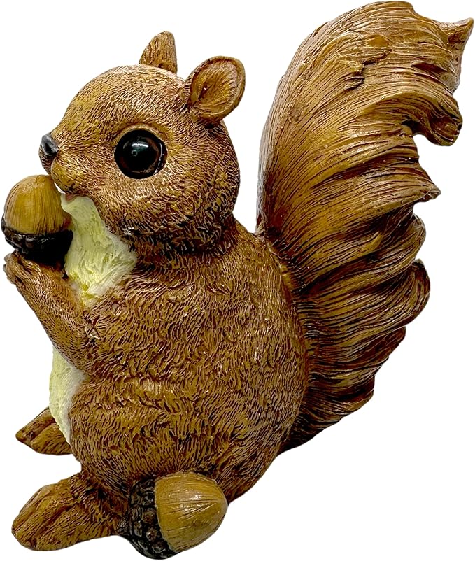 Brown Squirrel Statue with Acorn – Hand-Painted Polyresin Garden Figurine for Lawn, Patio & Planters – Rustic Outdoor Animal Décor