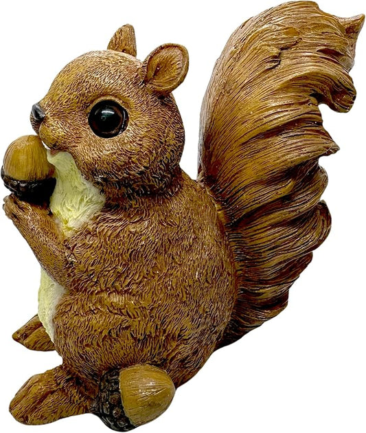 Brown Squirrel Statue with Acorn – Hand-Painted Polyresin Garden Figurine for Lawn, Patio & Planters – Rustic Outdoor Animal Décor