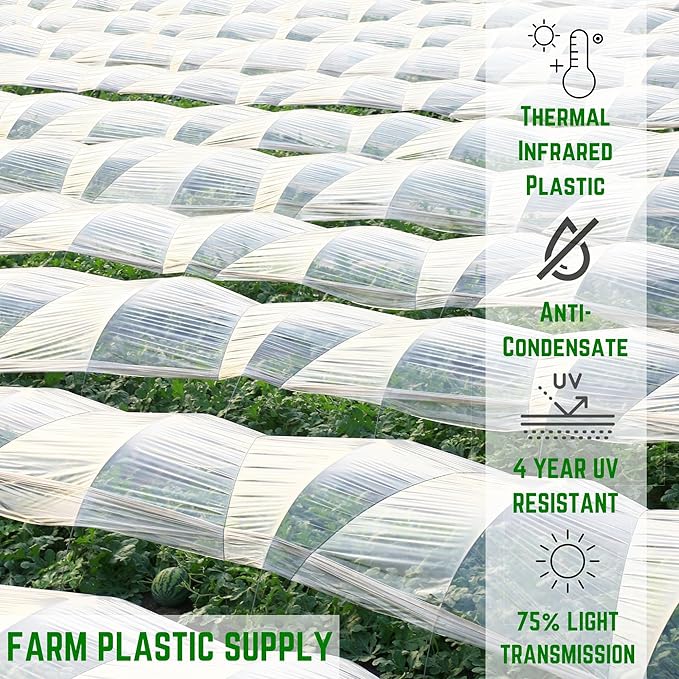 Farm Plastic Supply - Clear Coolmax Greenhouse Plastic Sheeting - 6 Mil - 4 Year UV Resistant Infrared Anti-Condensate Green House Covering Thermal Greenhouse Plastic 6 mil (32' x 70')