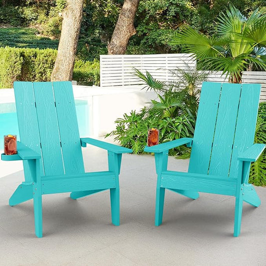 MXIMU Adirondack Chair Set of 2: Modern Adirondack Chairs Fire Pit Chairs Plastic Outdoor Chairs for Lawn Backyard Deck Garden Camping (Aruba)