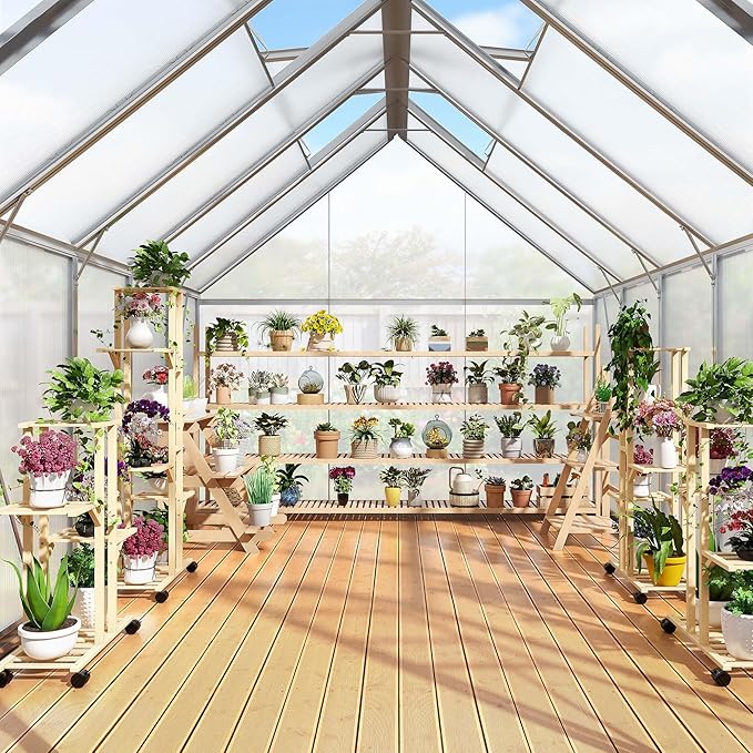 YITAHOME 10x8FT Polycarbonate Greenhouse Large Heavy Duty Green Houses Outdoor Aluminum Greenhouses with Sliding Doors Vent Window Walk-in Greenhouse for Garden Backyard, Matte Silver