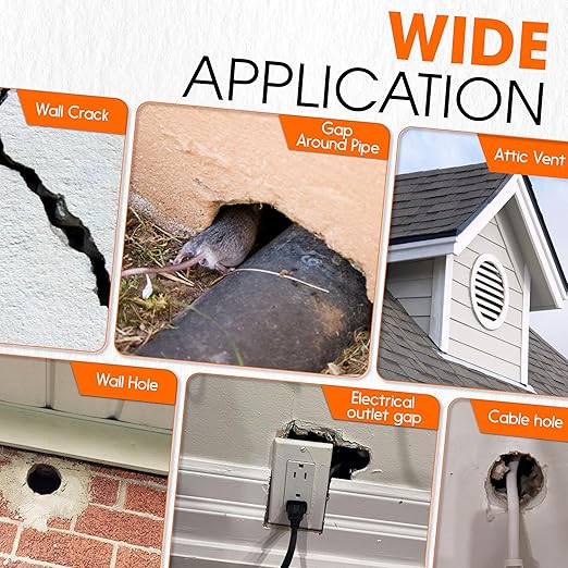 [Upgraded] Rodent Barrier Kit, 3Pcs Steel Wool Included 3Pcs PU Spray Foam for Mice Control, 3.2"x7.5’ Rodent Control Fill Fabric, Gloves, Scissors, Gap Blocker in Hole Pipeline Vent in House, Garage