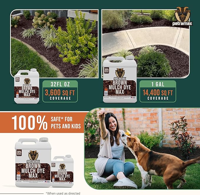 PETRAMAX Petra Brown Mulch Dye, 14,400 Sq Ft Coverage - Brown Mulch for Landscaping & Garden Beds, Wood Mulch Dye - 1 Gallon