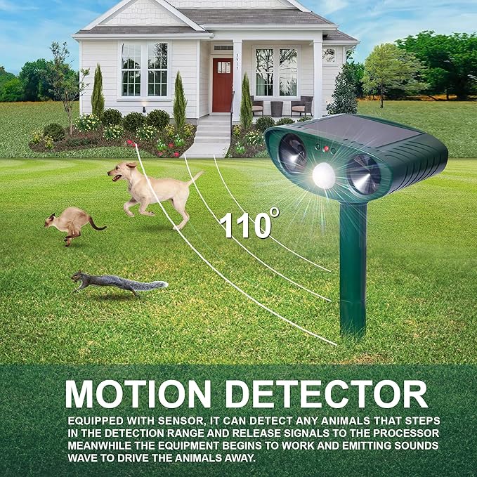 Solar Animal Repeller Cat Repellent 2pk Animal Deterrent Devices, Solar Powered Animal Repellent Waterproof Outdoor Repels Cat, Dog, Fox, Derrent, Rat, etc (DK)