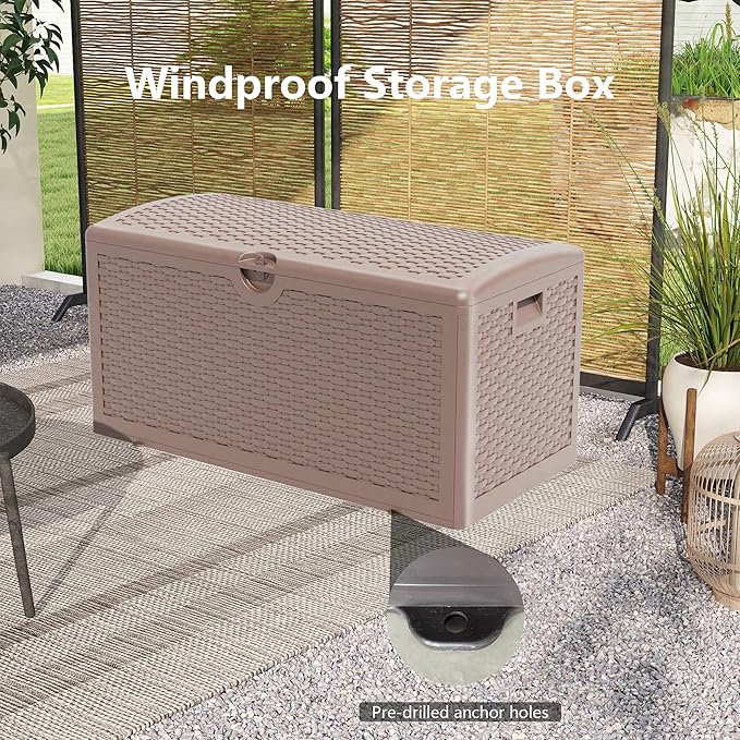 80 Gallon Pro Outdoor Storage Box Waterproof Lockable Resin Deck Box Large, Patio Storage Bin for Pool Accessories Cushion Furniture, Garden Tools, UV-Resistant Outside Delivery Brown