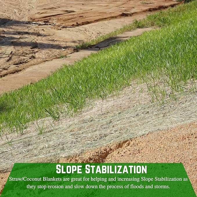 Farm Plastic Supply 100% Biodegradable Erosion Control Blanket - Straw/Coconut Straw Garden and Landscape Cover, Straw Blanket, Erosion Control (4' x 112.5')