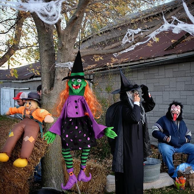 POPGIFTU 35" Halloween Witch 3D Windsock – Outdoor Hanging Witch Decoration for Yard, Porch, Garden or Party
