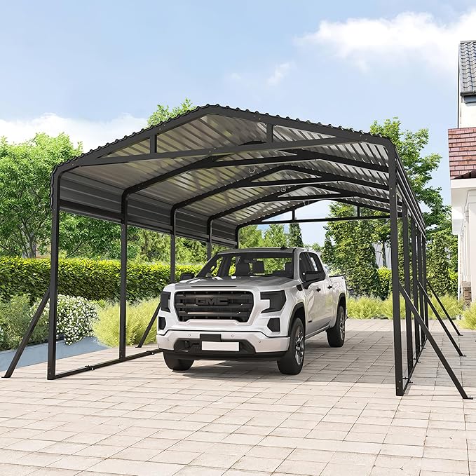 Carport Canopy 12’X20’ Heavy Duty Car Port Galvanized Steel Roof, Reinforced Stable Triangle Frame for Snowy Windy Metal Carports Enhanced Base Car Tent for Car,RV,Pickup,Boat,Truck,Tractor