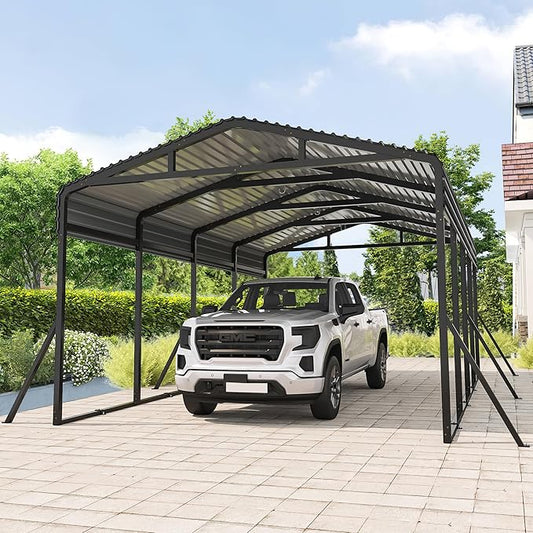 Carport Canopy 12’X20’ Heavy Duty Car Port Galvanized Steel Roof, Reinforced Stable Triangle Frame for Snowy Windy Metal Carports Enhanced Base Car Tent for Car,RV,Pickup,Boat,Truck,Tractor