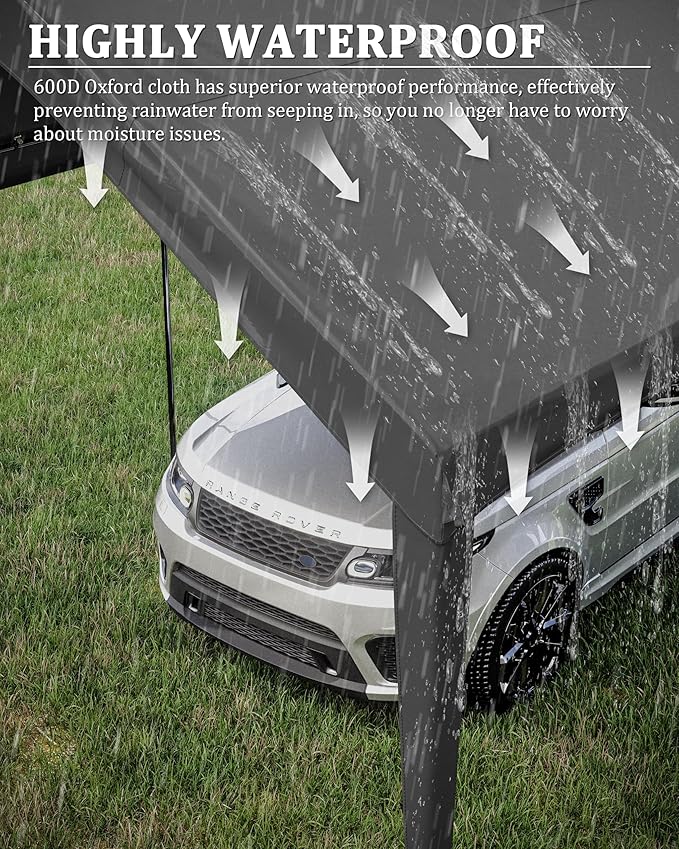 Carport Canopy Replacement Cover 12x20 Heavy Duty Outdoor Portable Car Canopy Oxford Waterproof UV & Tear Resistant Garage Canopy with Ball Bungees (Frame is Not Included)