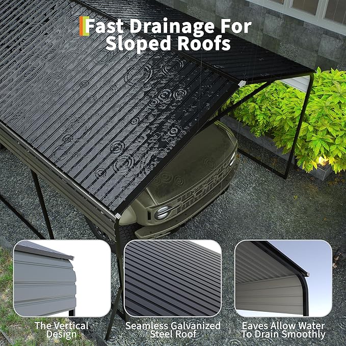 12x20 FT Heavy Duty Metal Carport with Galvanized Steel Frame & Roof, All-Weather Portable Car Garage Shelter, Metal Carports Garage for Cars, Trucks, Boats, Wind & Snow Resistant, Reinforced Base