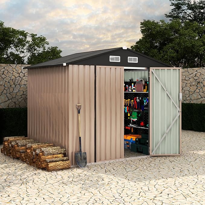 6x8 FT Metal Storage Sheds Outdoor, Metal Yard Sheds Garden Shed Kit, MetalTool Shed with Lockable Door, MetalUtility Sheds Buildings with Air Vent for Backyard Garden Patio Lawn