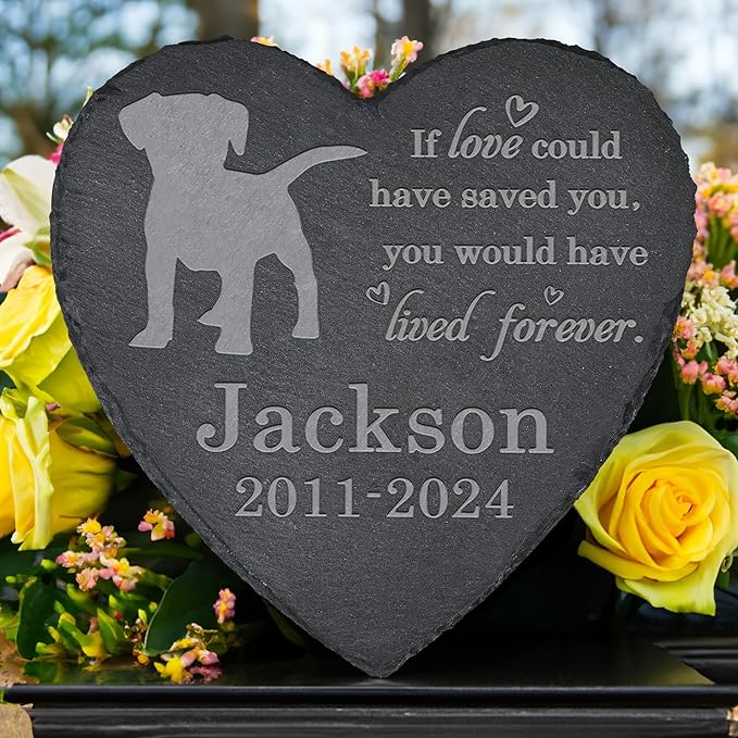 Dog Memorial Stone Dog Garden Statue - Dog Memorial Gifts - Dog Tombstone - Dog Loss Gift - Loss of Pet Dog - Heart