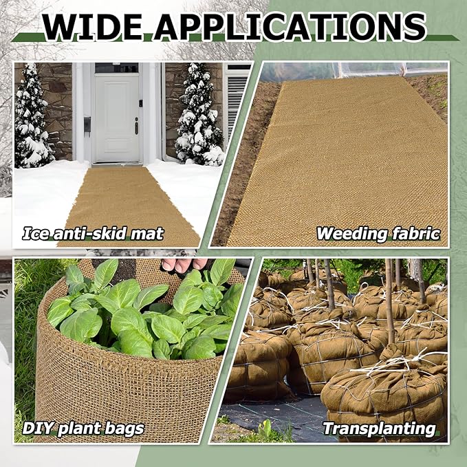 ANPHSIN 30ftx23.6in Natural Burlap Plant Covers Freeze Protection - Winter Frost Plant Blankets, Frost Cloth Tree Wrap for Outdoor Bushes Trees Potted Plants Cold Weather