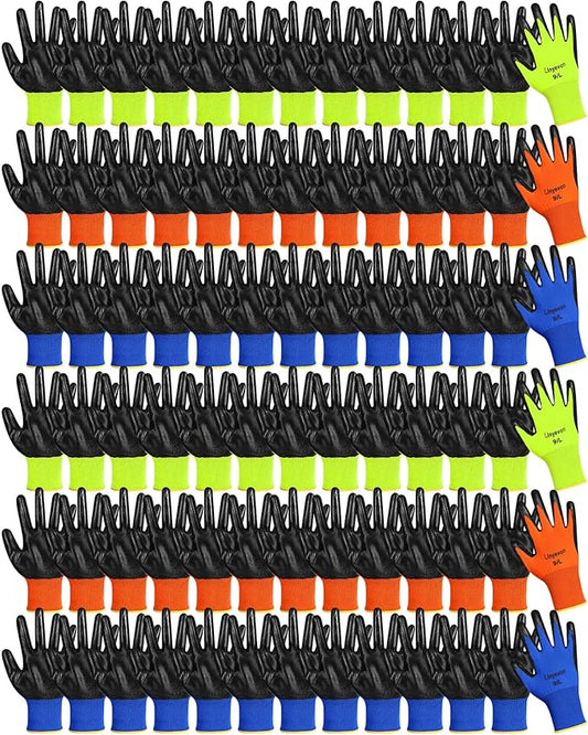 Maxcheck 54 Pairs PU Coated Gloves Bulk, Reusable Rubber Safety Gloves for Men Women Work Warehouse, Mechanic, Woodworking