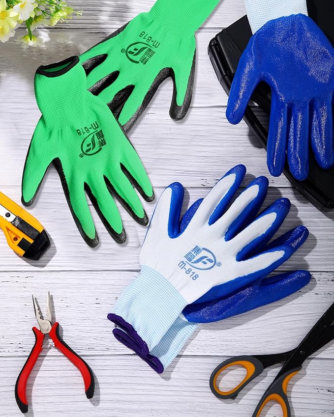 Nuogo 48 Pairs Gardening Gloves for Men Women Rubber Coated Safety Work Gloves Bulk for Gardening Construction Work