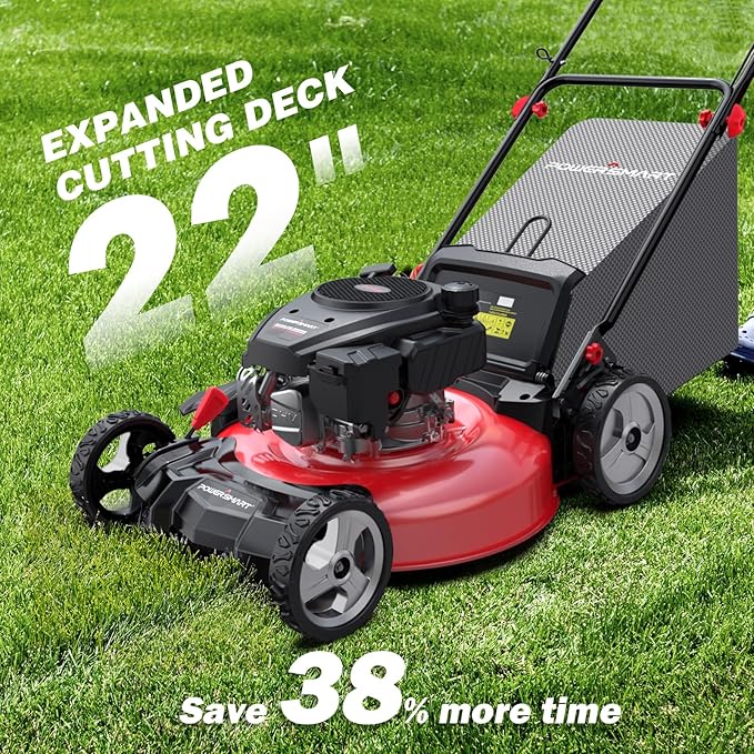 PowerSmart Self Propelled Gas Lawn Mower 22-Inch with 170cc OHV Engine, RWD Single-Speed 3-in-1 with Bagging DB8622S
