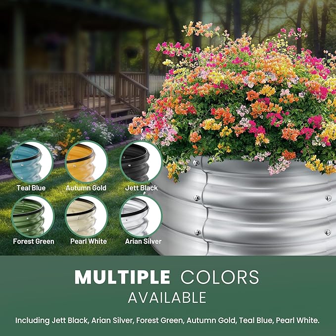 Round Galvanized Raised Garden Bed Kit, 2 Pcs 2 x 2 x 1ft Arian Silver Galvanized Garden Boxes, Outdoor for Vegetables