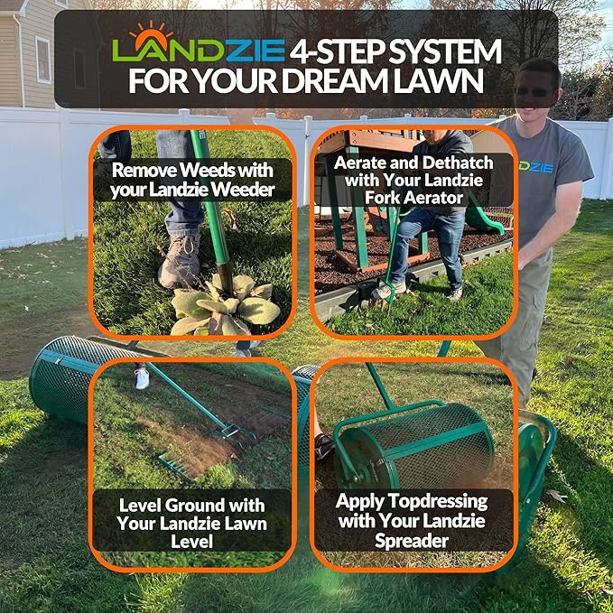 LANDZIE Lawn & Garden Spreaders - 44 Inch Heavy Duty Metal Mesh Basket Push/Tow Spreader - Compost, Peat Moss, Top Soil, Mulch - Durable Lightweight Multi-Purpose Yard Care Equipment - Manure Spreader