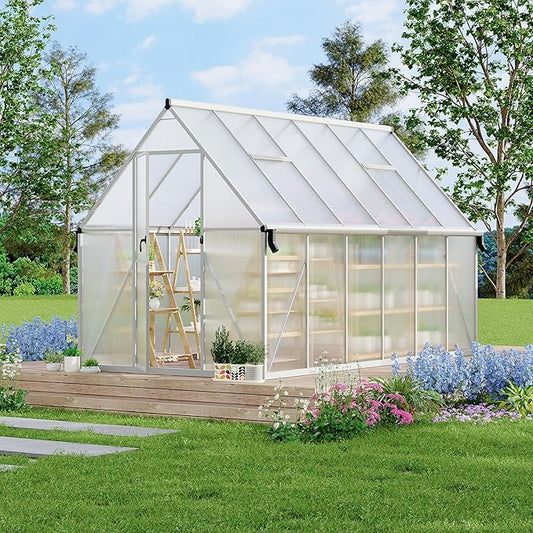 8'X14' Aluminum-Framed Polycarbonate Greenhouse, Heavy Duty Polycarbonate Greenhouse with Quick Setup Structure and Roof Vent, Large Enhanced Aluminum Greenhouses Kit for Outdoors