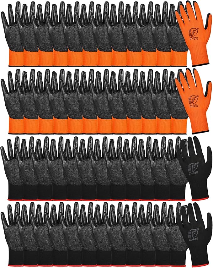 Nuogo 48 Pairs Gardening Gloves for Men Women Rubber Coated Safety Work Gloves Bulk for Gardening Construction Work