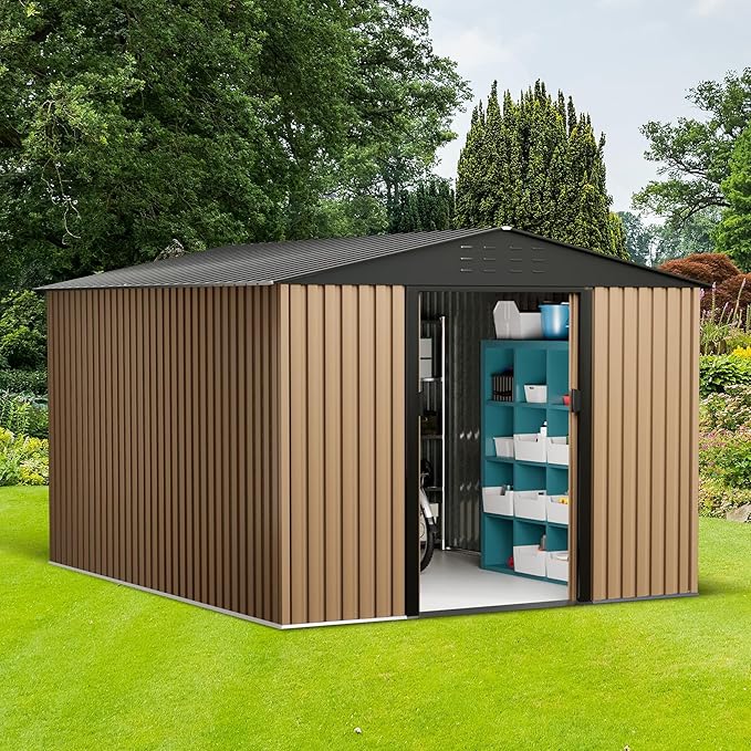 8 X 10 FT Shed Outdoor Storage Shed Metal Garden Shed with Sloping Roof and Vents, Waterproof and Anti-UV, Slooping Roof Tool Shed for Backyard, Patio, Garden Yard, Poolside
