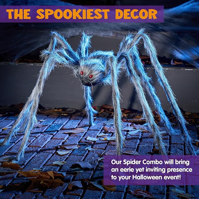 JOYIN Halloween Outdoor Decorations Giant Spider, Scary Large Spider Props for Yard Lawn Halloween Outside Decor and Indoor Party Decor, Gray (Standing Height is 15 inches)
