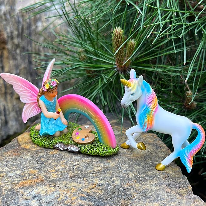 Mood Lab Fairy Garden - Unicorn Rainbow Set of 2 pcs - Miniature Figurines & Accessories Kit