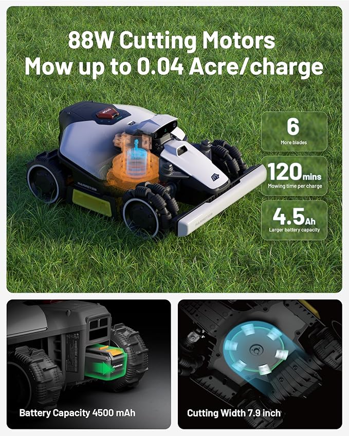 LUBA mini AWD 800 Robot Lawn Mower with Garage, Mowing 0.2 Acre, All-Wheel-Drive for 80% Slope, UltraSense AI Vision+RTK Auto-Mapping, Cutting Height 0.8"-2.6"