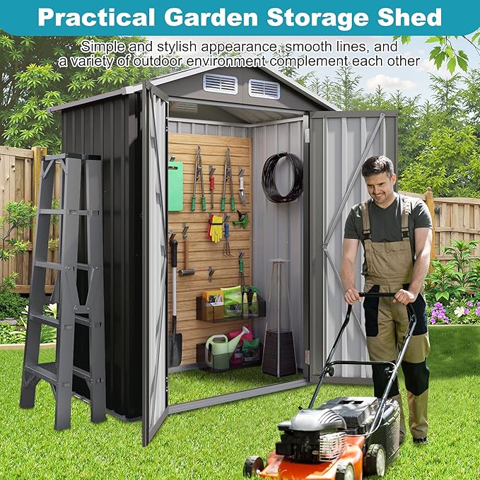 5X3 FT Outdoor Metal Storage Shed, Tool Shed with Peaked Roof and Lockable Door, Compact Garden Shed for Backyard Garden Patio Lawn, Gray