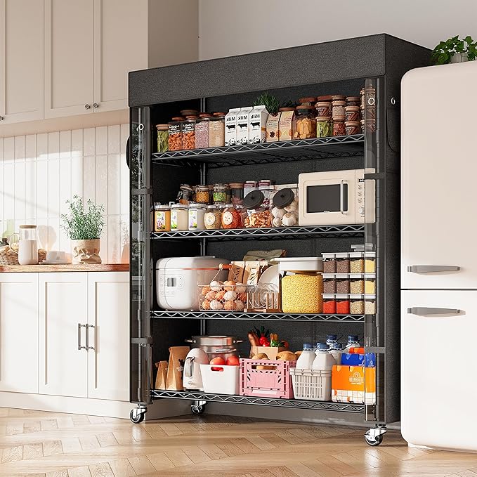 REIBII 72.8" H Storage Shelves with Wheels Wire Shelving Cover Heavy Duty Metal Shelving for Pantry Garage Kitchen Commercial Industrail,Storage Rack Shelf Commercial Shelving,35" W*16" D*72.8" H