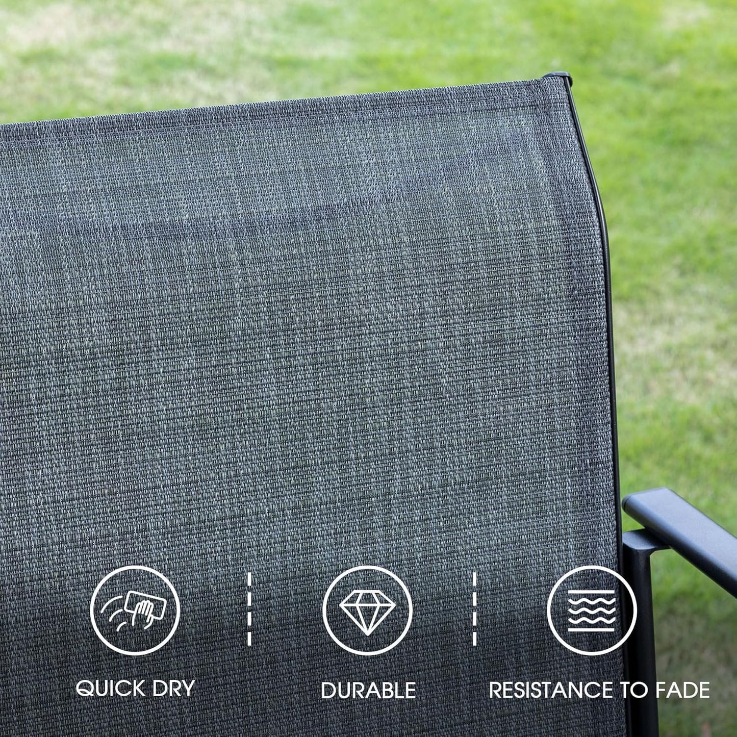 VICLLAX 5 Pieces Patio Dining Set, Outdoor Furniture Set Includes 1 Square Outdoor Table and 4 Stackable Patio Sling Chairs, Black Tabletop and Grey Fabric