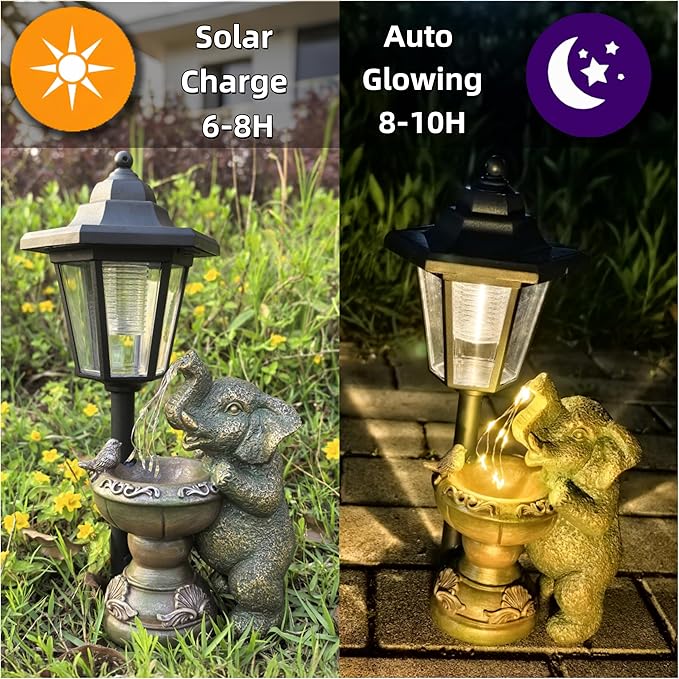 Elephant Solar Garden Statue Outdoor Watering Lights Decor, 12″H Large Lawn Ornaments, Animal Yard Decorations for Patio Porch Backyard Balcony, Birthday Gifts for Women