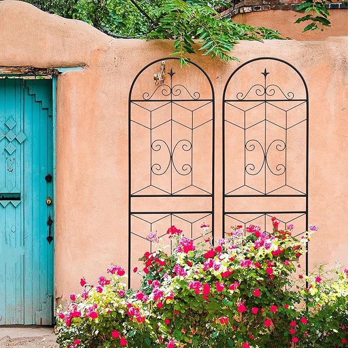 Metal Garden Trellis Rustproof Trellis for Climbing Plants Outdoor Flower Support (Black-2 Pack, 71"x19.7")