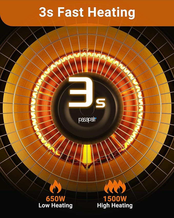 Pasapair Patio Heater - 1500W Outdoor Hanging Heater 3S Fast Heating with Remote - Adjustable Height Waterproof Infrared Mounted for Gazebo Garage - ETL Certified