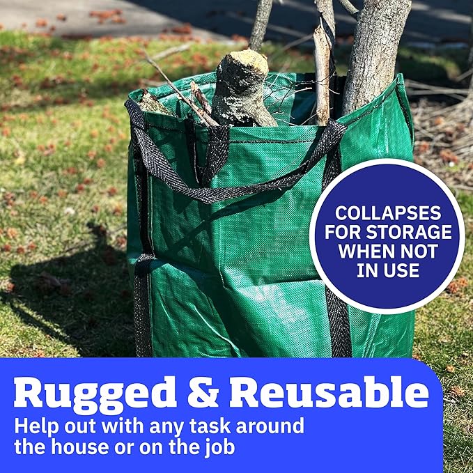 DURASACK Heavy Duty Home and Yard Bags 48-Gallon Reusable Self-Standing Lawn and Leaf Bags Garbage Can with Reinforced Handles, Green