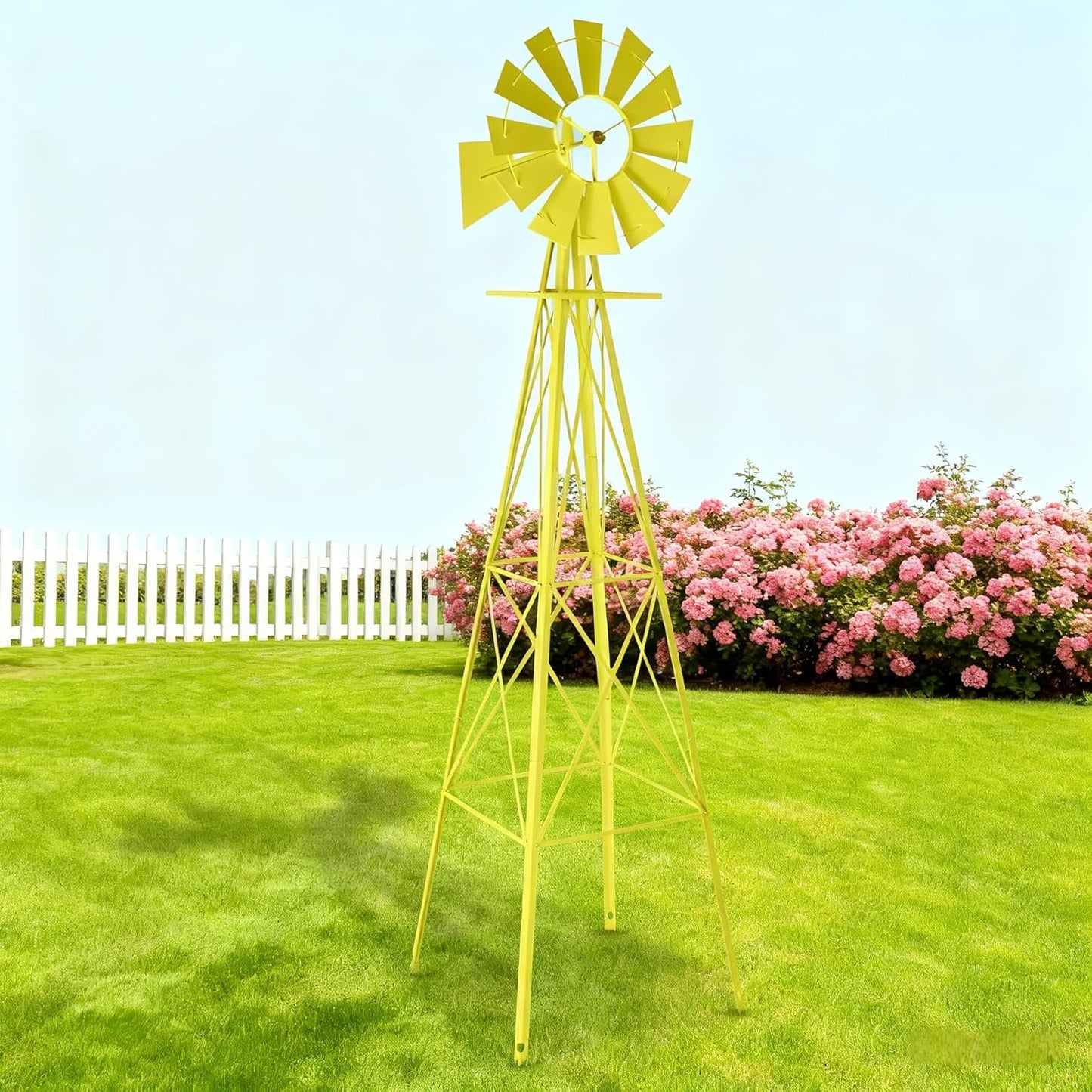8FT Windmill for Yard Garden Decoration with Weather Vanes，Heavy Duty Outdoor Wind Mills, Large Metal Outdoor Windmill,Weather Resistant,Yellow