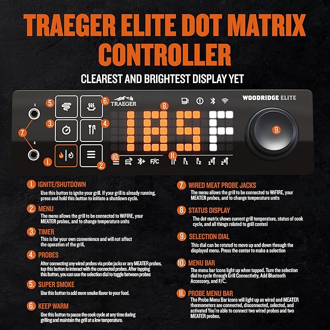 Traeger Woodridge Elite Electric Wood Pellet Grill and Smoker, 970 Sq. In., Side Sear Station, WiFIRE Technology, Super Smoke Mode, Outdoor Pellet Smoker Grill with Insulated Body, TFC97XLH