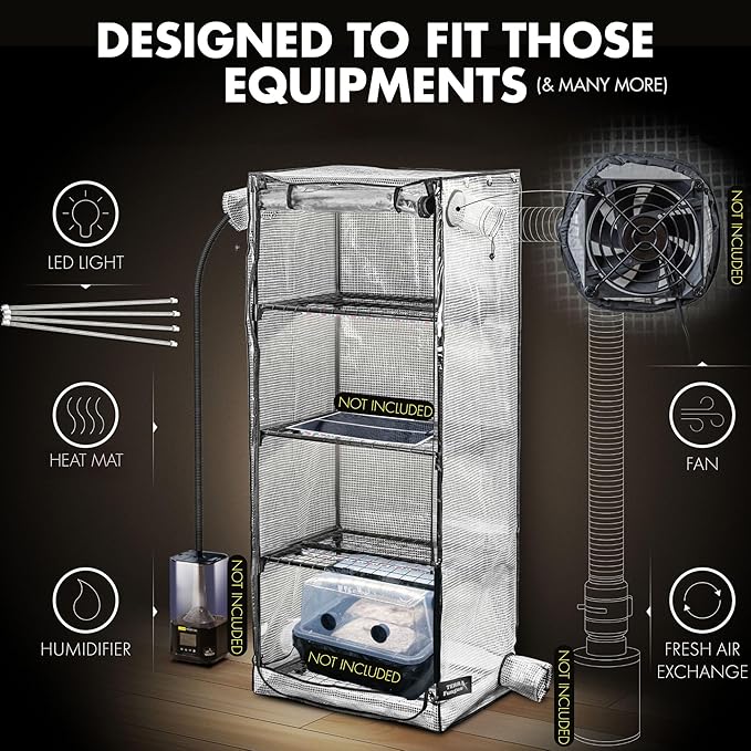 Mushroom Grow Tent with light and timer 6500k LED Grow Light, 4" vents compatible with accessories, Indoor Greenhouse with Grow Light, Martha tent for Mushroom, Indoor Green House, fits monotub & more