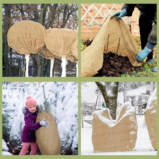 Buryeah 40 Inch x 100 ft Burlap Fabrics Roll Natural Jute Burlap Tree Wraps Protector Winter Frost Plant Blankets Cloth Weed Barrier Fabric Garden Plants for Winter Outdoor Trees Shrubs Party