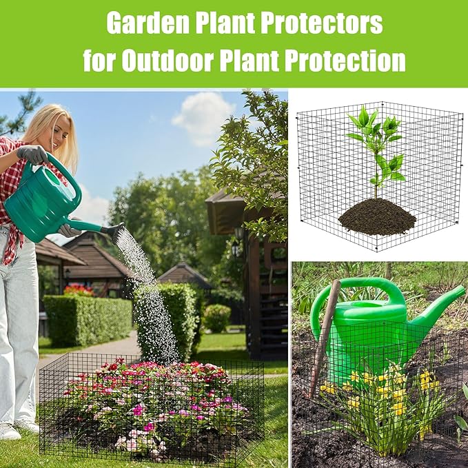 Zubebe 14 Pack Small Wire Plant Protectors Square Plant Protectors from Animals Mesh Cage Chicken Wire Cloche for Shrubs and Vegetables with Ground Stakes and Nylon Ties (15 x 16 Inch)
