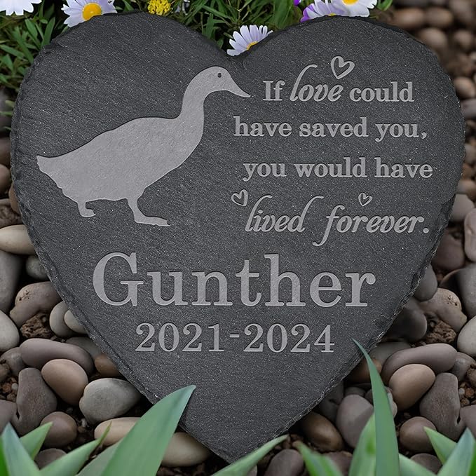 Duck Memorial Stone - Duck Garden Statue - Duck Memorial Gifts - Duck Tombstone - Duck Loss Gift - Loss of Pet Duck - Heart