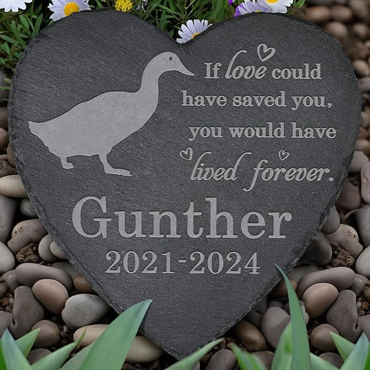Duck Memorial Stone - Duck Garden Statue - Duck Memorial Gifts - Duck Tombstone - Duck Loss Gift - Loss of Pet Duck - Heart