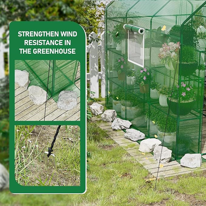 56×85×77Inch Walk-in Greenhouse, Heavy Duty Small Plant House with Thicken PE Cover and Steel Frame, for Garden, Outdoors, Indoors, Green