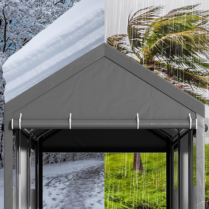 Nuturelly 10x20 FT Carport, Heavy Duty Carport Canopy with Roll-up Windows, Portable Garage with Removable Sidewalls & Doors, Car Canopy with All-Season PE Tarp for Car, Truck, Boat(Gray)