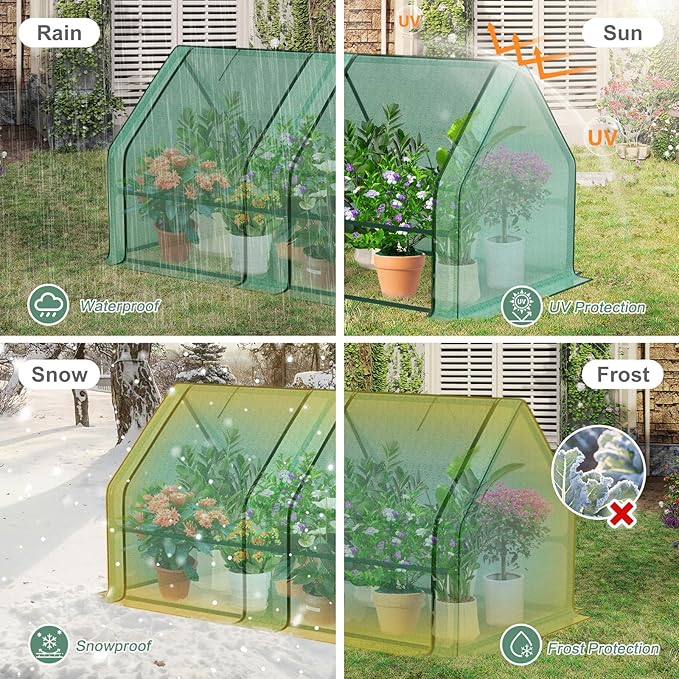 Aoodor 6 x 3 x 3 ft Mini Greenhouse with 2 Zipper Doors, Water-Resistant, UV-Protected for Flowers, Vegetables, and Herbs, Includes 2 Covers