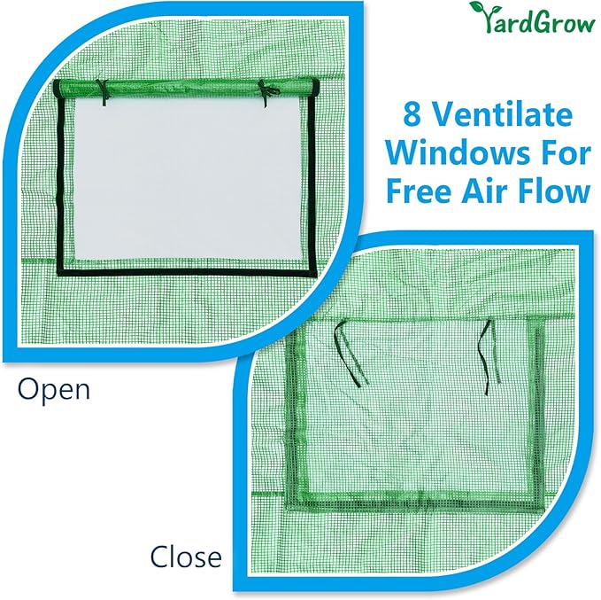 YardGrow Greenhouse Replacement Cover Larger Walk in Outdoor Plant Gardening Greenhouse (Frame Does NOT Included) (Green, 20'x10'x7')
