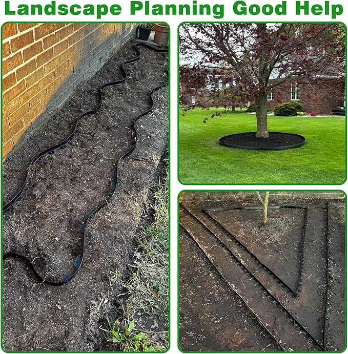 Landscape Edging Border 60 FT 2 Inch Tall with 120 Spikes, Plastic Edging for Landscaping, Garden Edging Border， Flower Bed, Paver and Lawn Edging Border, Black